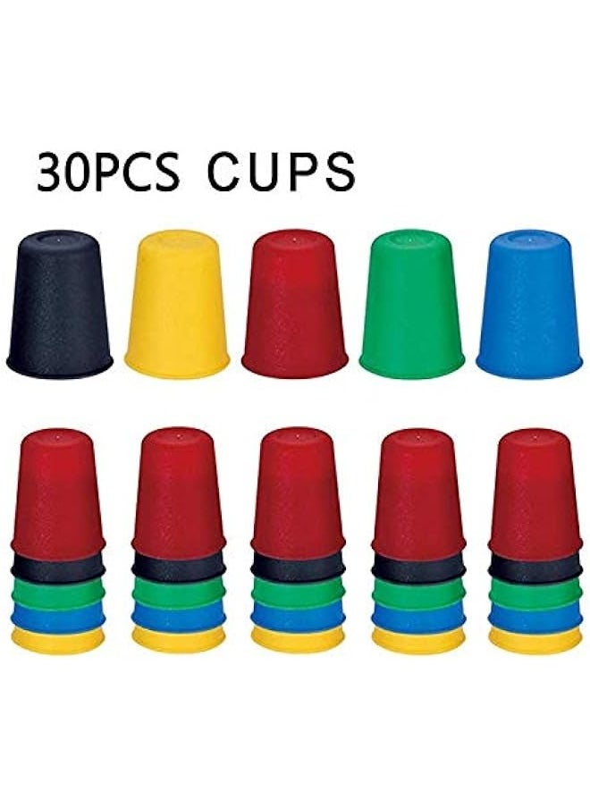 DURKU - Classic Speed Cup Game for Kids - Interactive Stacking Cups Game with 24 Picture Cards, 30 Cups (6 Sets of 5 Colors Each) - Includes Bell & Instructions - Image 1