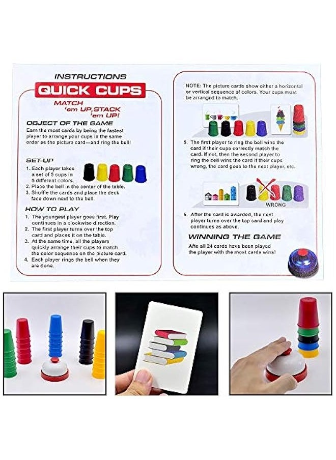 DURKU - Classic Speed Cup Game for Kids - Interactive Stacking Cups Game with 24 Picture Cards, 30 Cups (6 Sets of 5 Colors Each) - Includes Bell & Instructions - Image 1