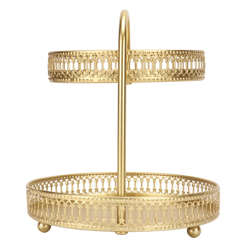 Gold Two Tier Fruit Tray Large Capacity Metal Base for Snacks Desserts Display - Image 3