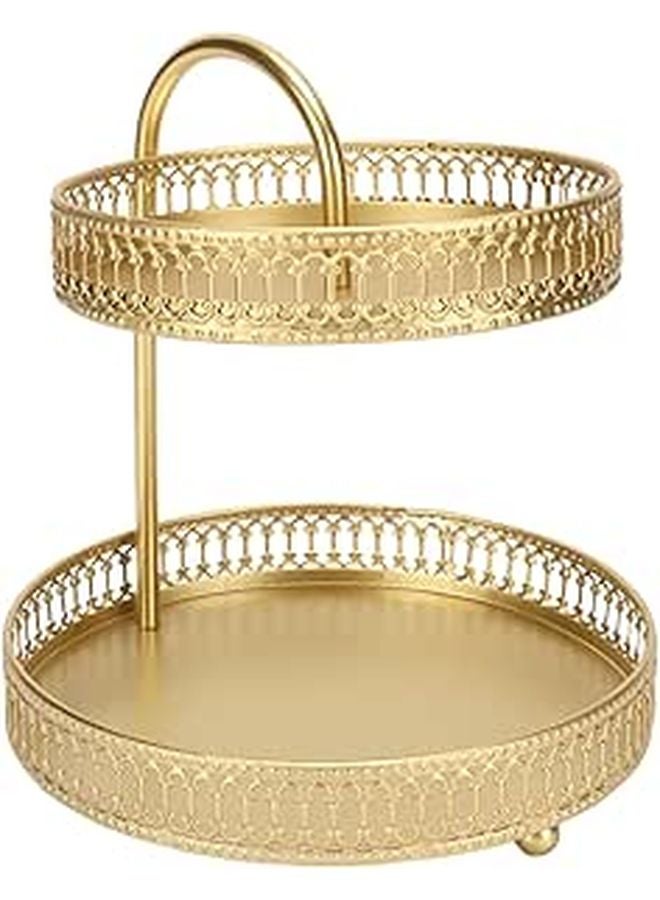 Gold Two Tier Fruit Tray Large Capacity Metal Base for Snacks Desserts Display - Image 1