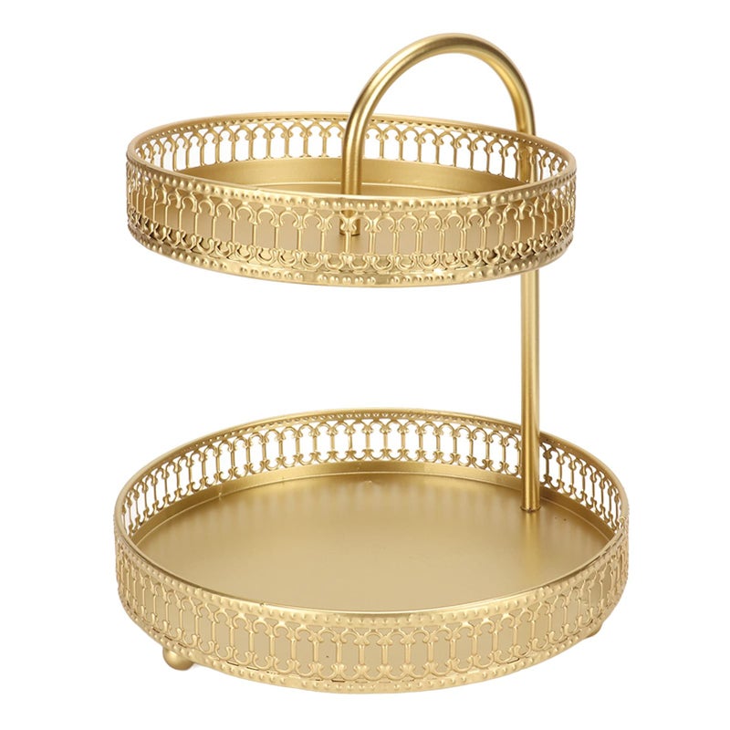 Gold Two Tier Fruit Tray Large Capacity Metal Base for Snacks Desserts Display - Image 4