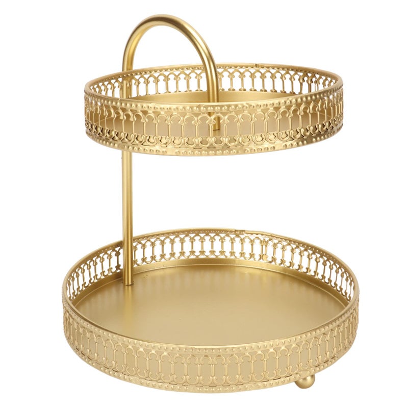 Gold Two Tier Fruit Tray Large Capacity Metal Base for Snacks Desserts Display - Image 2