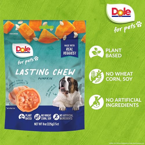 Dole for Pets Freshly Fetched Lasting Chew, Pumpkin Flavor Dog Treats, 8oz, 5ct | Flavored with Real Veggies, No Wheat, Corn, Soy, Artificial Flavors, Colors, Preservatives, or Animal Products - Image 4