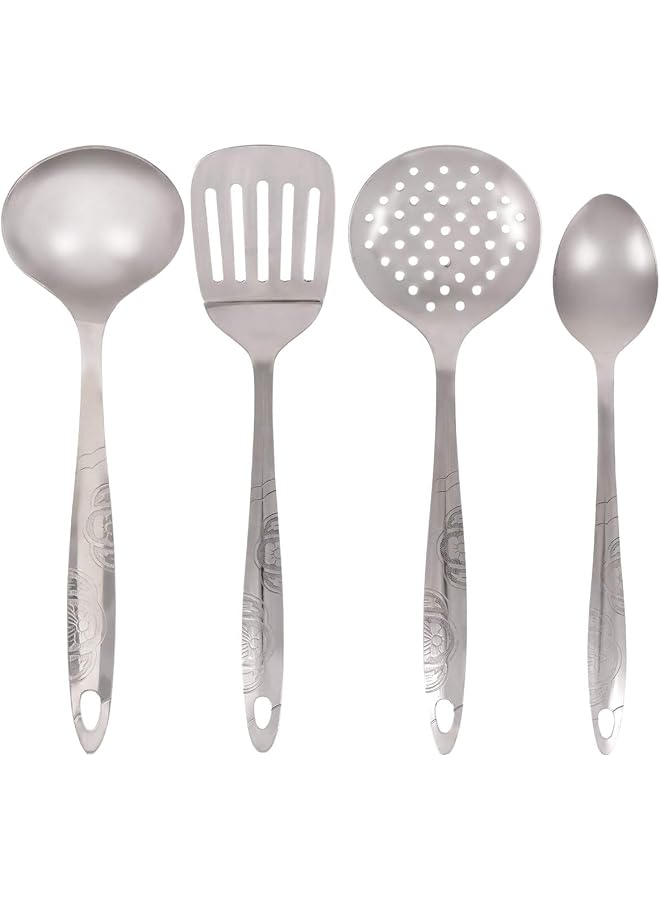 S-TOP Stainless Steel Cooking Utensil Set Of 4 Pieces, 14 inch, VPI027, Cooking Spoon , Serving Spoon , Stirring Soup Spoon , Cooking Turner , Pancake Flipper , Pasta Skimmer - Image 1