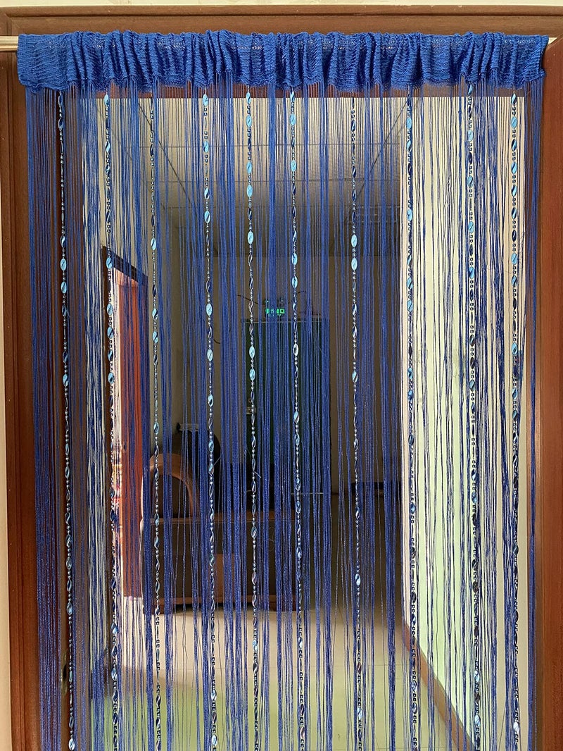 ستارة باب زيدتانغ مزينة بالأزرار مع خيوط وشرابات لفصل غرفة المعيشة 3930 × 7850 أزرق داكن