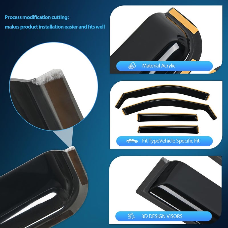 Nilight in Channel Rain Guards for Jeep Grand Cherokee 2011 2012 2013 2014 2015 2016 2017 2018 2019 2020 Vent Window Visors-4pcs - Image 2