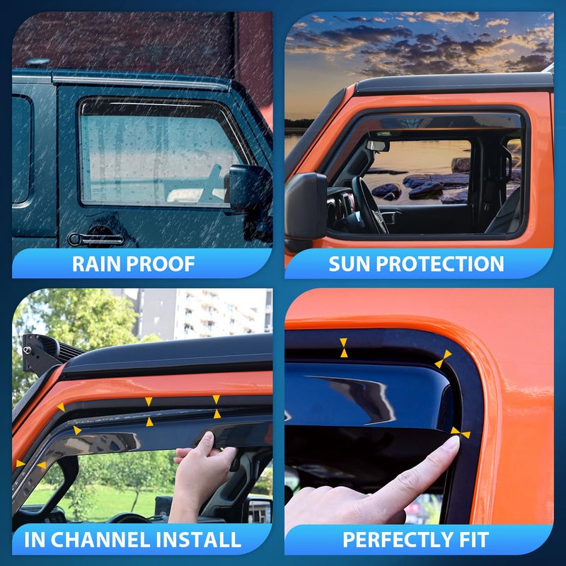 Nilight in Channel Rain Guards for Jeep Grand Cherokee 2011 2012 2013 2014 2015 2016 2017 2018 2019 2020 Vent Window Visors-4pcs - Image 3