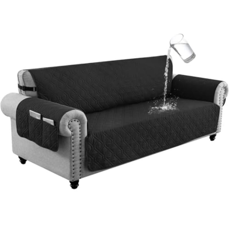 LIWEGHT Sofa Covers Waterproof Couch Cover Non-Slip Quilted Sofa Slipcover for Dogs Furniture Protector Cover for Pets with Adjustable Strap Washable Black, 168×56cm - Image 1