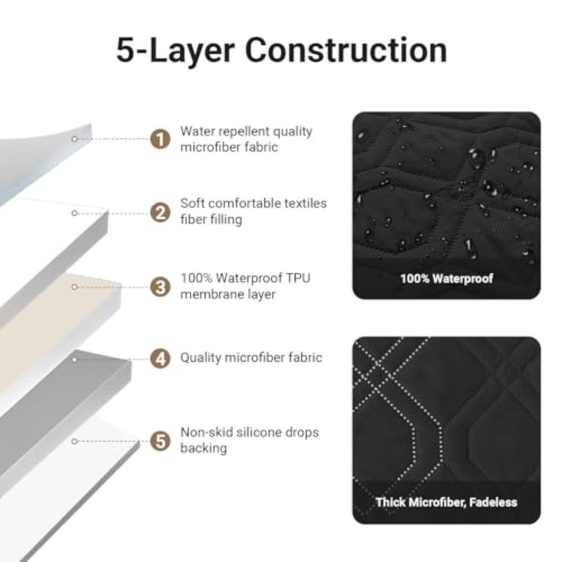LIWEGHT Sofa Covers Waterproof Couch Cover Non-Slip Quilted Sofa Slipcover for Dogs Furniture Protector Cover for Pets with Adjustable Strap Washable Black, 168×56cm - Image 4