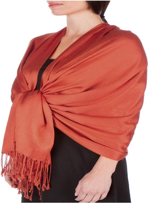 Sakkas Large Soft Silky Pashmina Shawl Wrap Scarf Stole in Solid Colors - Rust