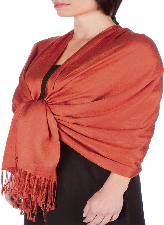 Sakkas Large Soft Silky Pashmina Shawl Wrap Scarf Stole in Solid Colors - Rust
