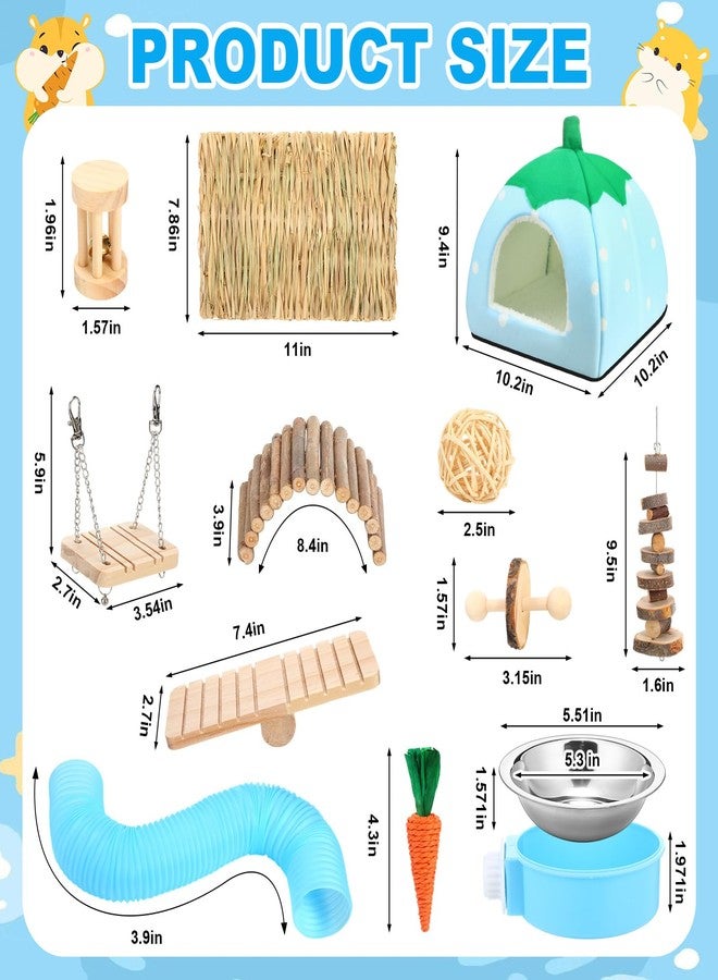Youyole 13 Pcs Guinea Pig Starter Kit Hamster Toys Bed Guinea Pig Cage Accessories with Tunnel Grass Mats Pet Food Bowl for Christmas Chinchillas Hedgehogs Ferrets Rabbit Hideout Essentials(Blue) - Image 2