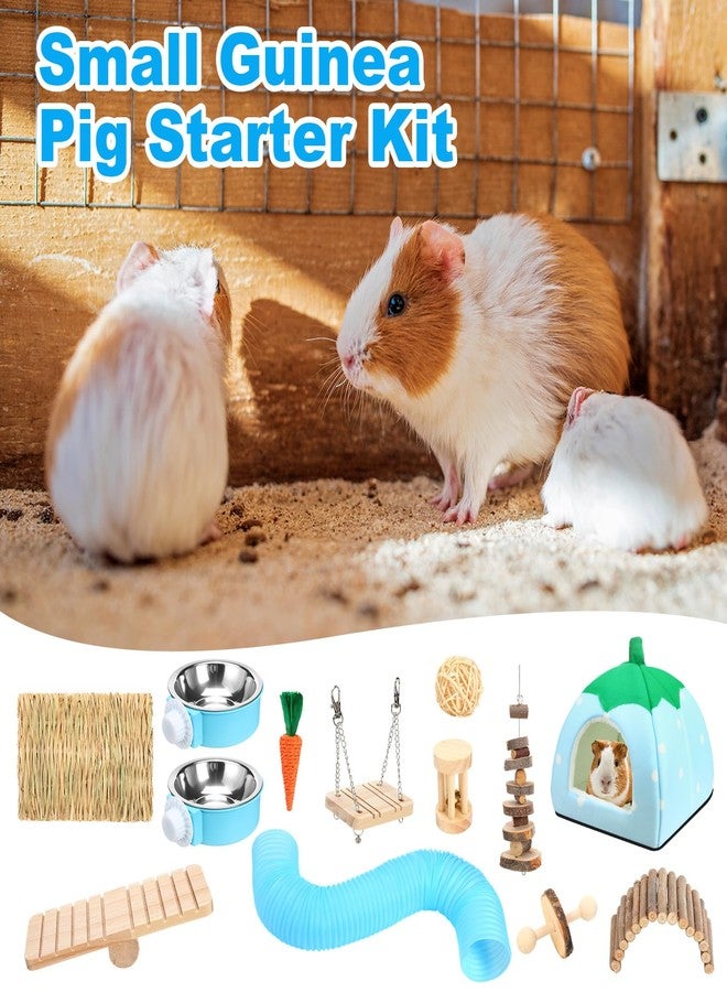 Youyole 13 Pcs Guinea Pig Starter Kit Hamster Toys Bed Guinea Pig Cage Accessories with Tunnel Grass Mats Pet Food Bowl for Christmas Chinchillas Hedgehogs Ferrets Rabbit Hideout Essentials(Blue) - Image 5