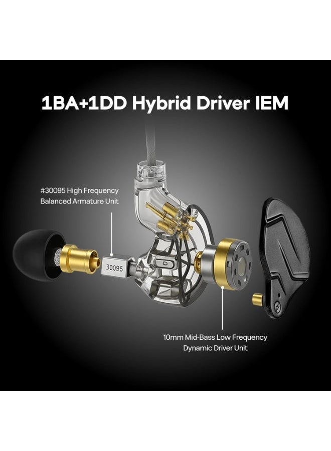 KZ ZSN PRO X Dual Driver 1BA+1DD Hybrid Metal Earphones HiFi in-Ear Monitor with Detachable Recessed 2Pin Cable, Zin Alloy Panel (With Mic, Gold) - Image 3