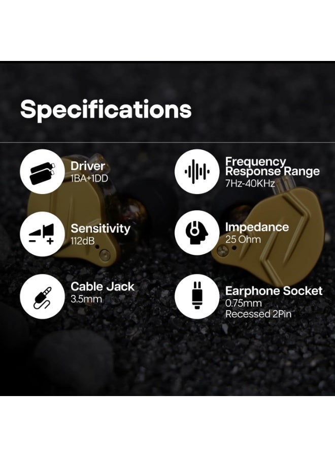 KZ ZSN PRO X Dual Driver 1BA+1DD Hybrid Metal Earphones HiFi in-Ear Monitor with Detachable Recessed 2Pin Cable, Zin Alloy Panel (With Mic, Gold) - Image 2