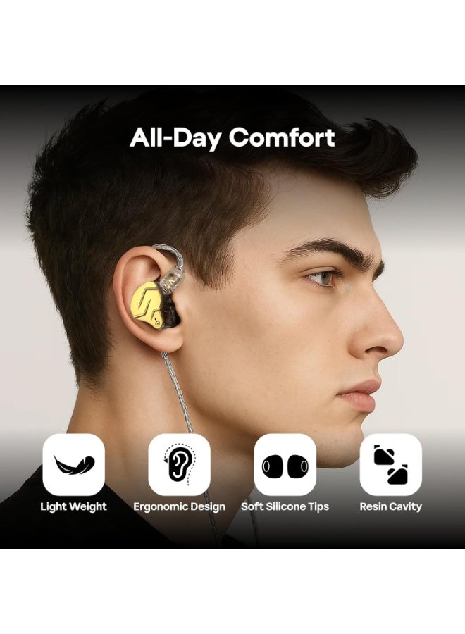 KZ ZSN PRO X Dual Driver 1BA+1DD Hybrid Metal Earphones HiFi in-Ear Monitor with Detachable Recessed 2Pin Cable, Zin Alloy Panel (With Mic, Gold) - Image 5