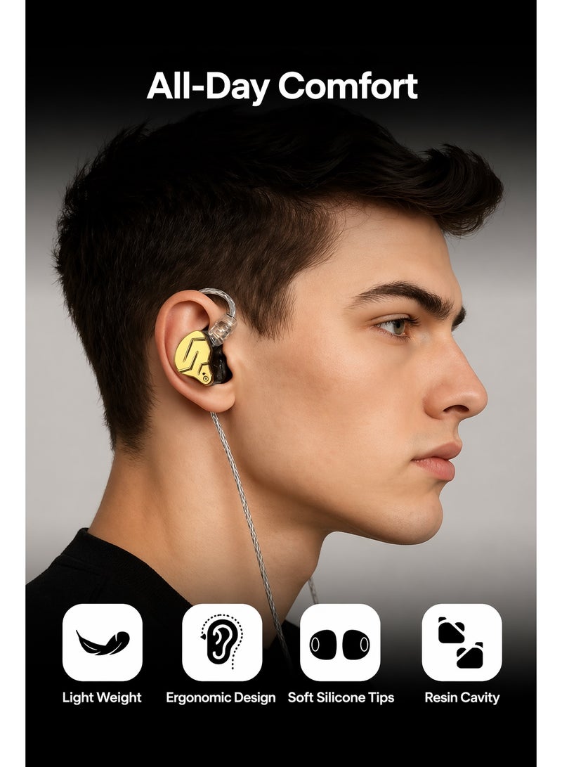 KZ ZSN PRO X iem Dual Driver 1BA+1DD Hybrid Metal Earphones HiFi in-Ear Monitor with Detachable Recessed 2Pin Cable, Zin Alloy Panel (With Mic, Gold) - Image 2