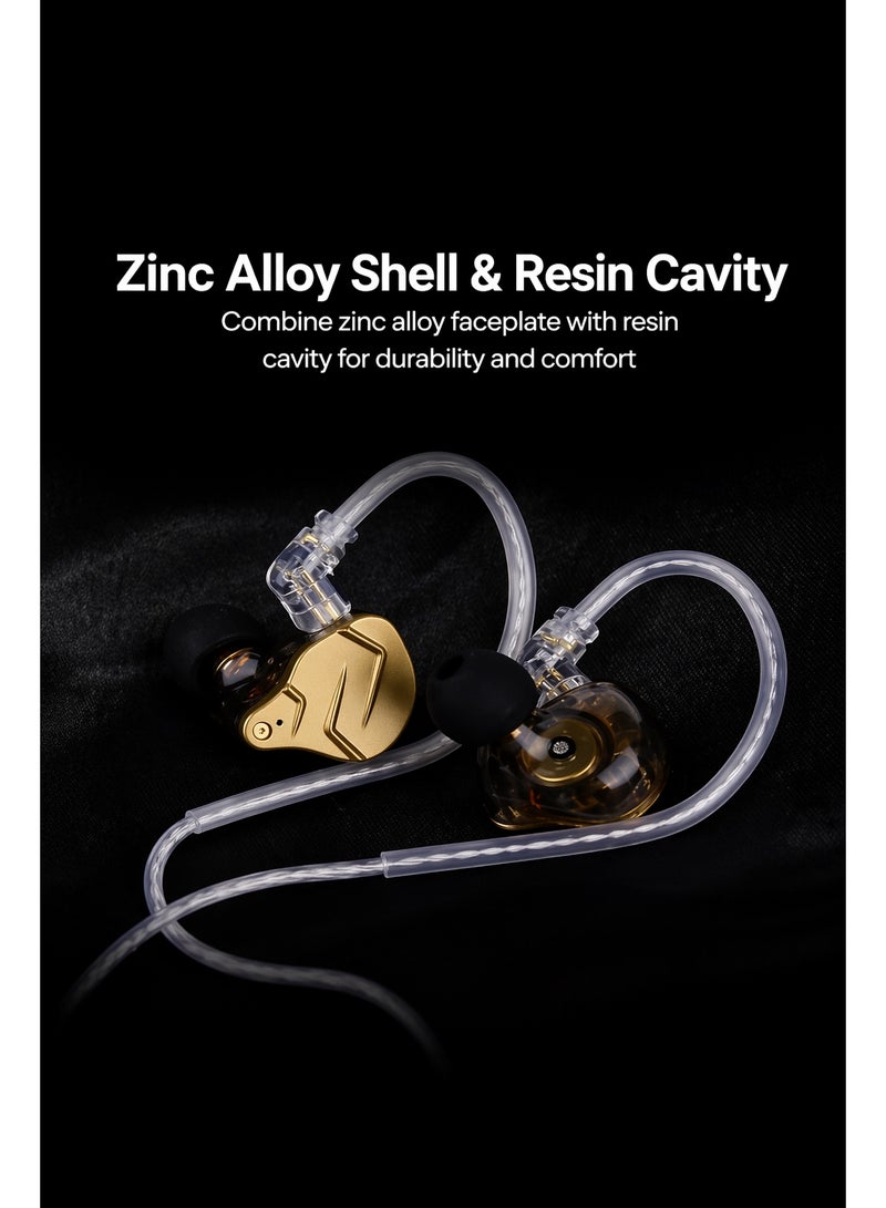 KZ ZSN PRO X iem Dual Driver 1BA+1DD Hybrid Metal Earphones HiFi in-Ear Monitor with Detachable Recessed 2Pin Cable, Zin Alloy Panel (With Mic, Gold) - Image 3