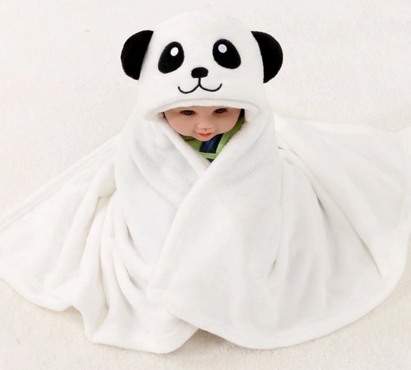 BRANDONN Supersoft Hooded and Printed Baby Fleece Blanket and Baby Bath Towel Beige and White, Pack of 2 - Image 2