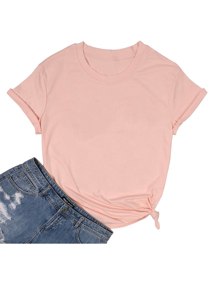 Women's Short Sleeve Shirts Crewneck Loose Casual Summer Basic Tees Tops - Image 1
