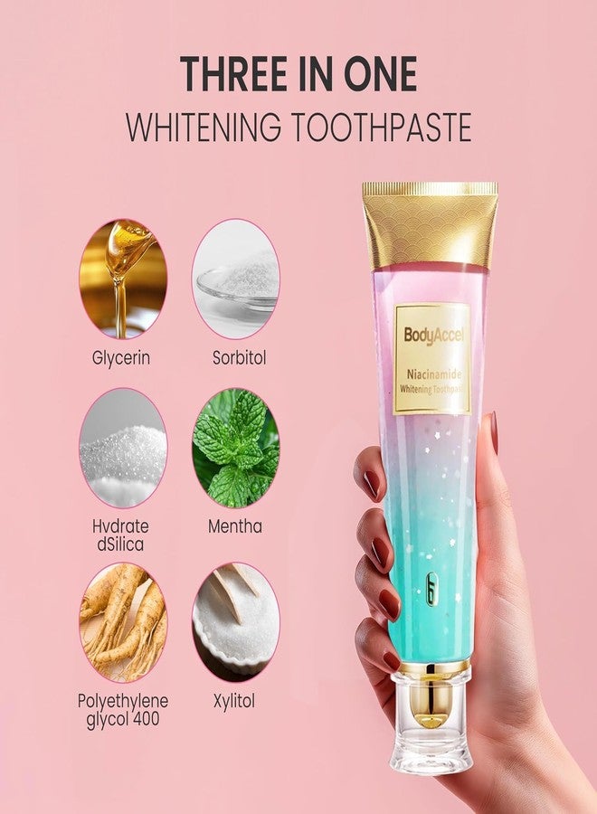 BodyAccel 3 Pack Niacinamide Whitening Toothpaste, BodyAccel Triple Whitening Niacinamide Toothpaste, Brightens and Whitens Teeth, Stain Removal Natural Gentle, Fresh Breath - Image 5