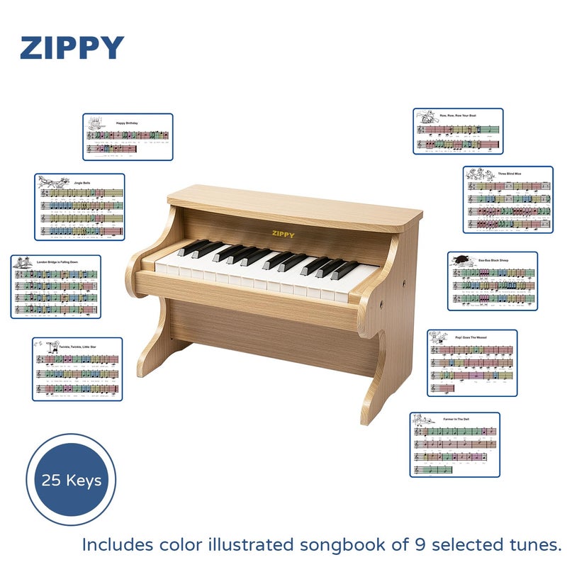 ZIPPY Kids Piano Keyboard, 25 Keys Digital Piano for Kids, Mini Music Educational Instrument Toy, Wood Toy for Toddlers Girls Boys (Oak) - Image 5