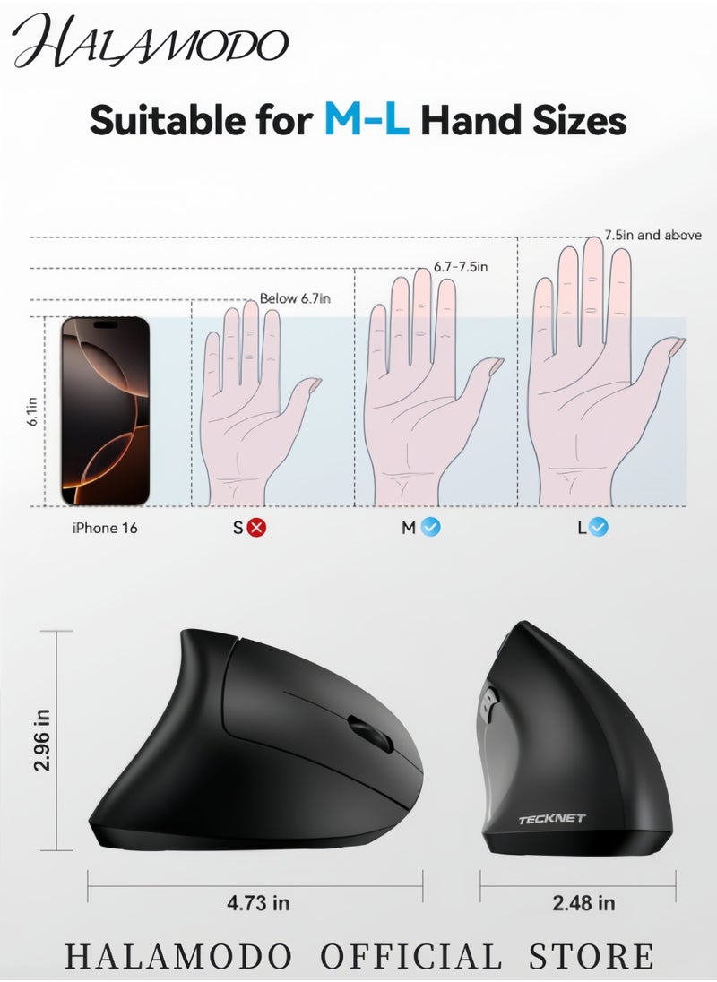 Ergonomic Mouse, Rechargeable Bluetooth Wireless Vertical Mouse, Connect 2 Devices Simultaneously, Silent Carpal Tunnel Mouse for Laptop, PC, MacBook, iPad