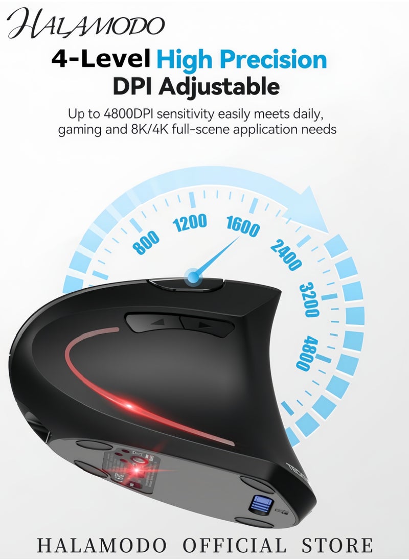 HALAMODO Ergonomic Mouse, Rechargeable Bluetooth Wireless Vertical Mouse, Connect 2 Devices Simultaneously, Silent Carpal Tunnel Mouse for Laptop, PC, MacBook, iPad  - Image 2