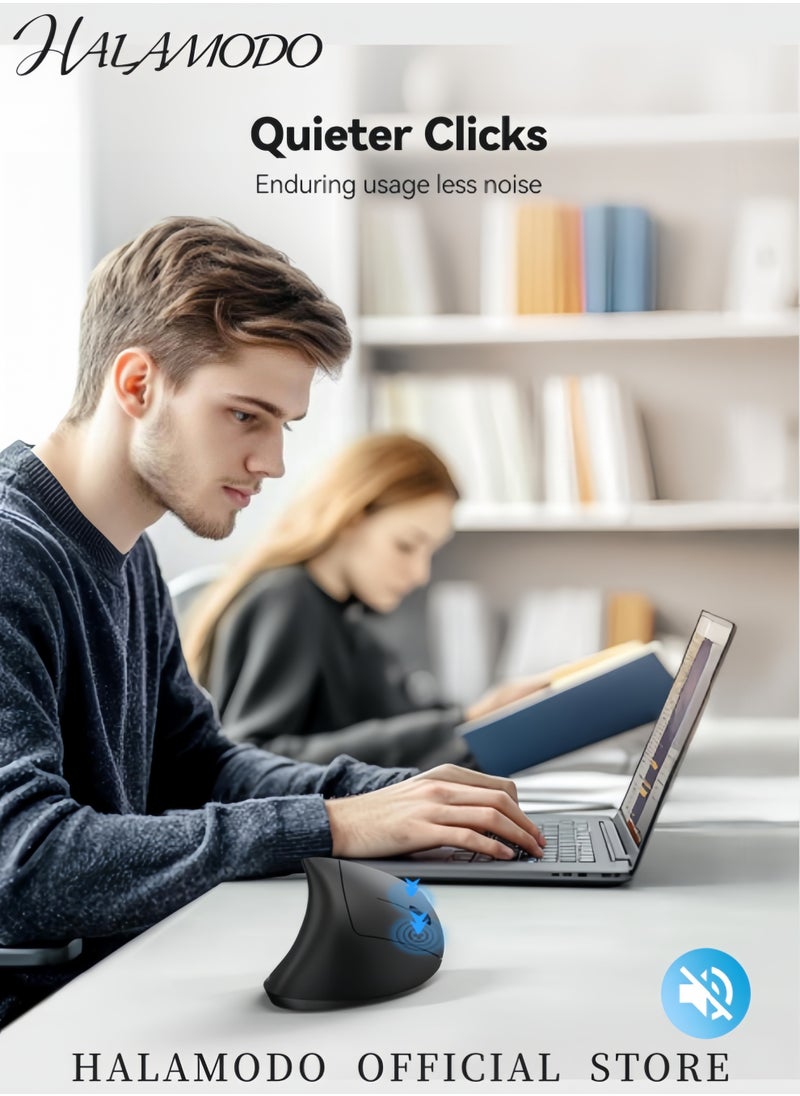 HALAMODO Ergonomic Mouse, Rechargeable Bluetooth Wireless Vertical Mouse, Connect 2 Devices Simultaneously, Silent Carpal Tunnel Mouse for Laptop, PC, MacBook, iPad  - Image 5