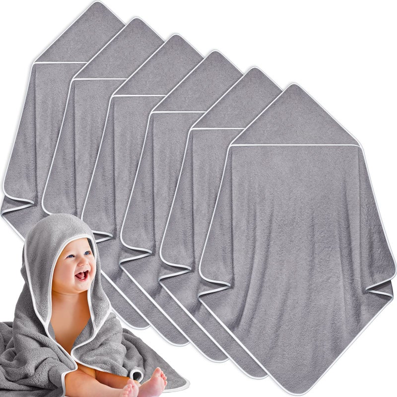Chumia 6 Pack Baby Bath Towel Coral Fleece Soft Absorbent Newborn Hooded Towel for Kid 30 x 30 Inch Toddler Bath Blanket for Babies Infant Shower Gift(Gray) - Image 1