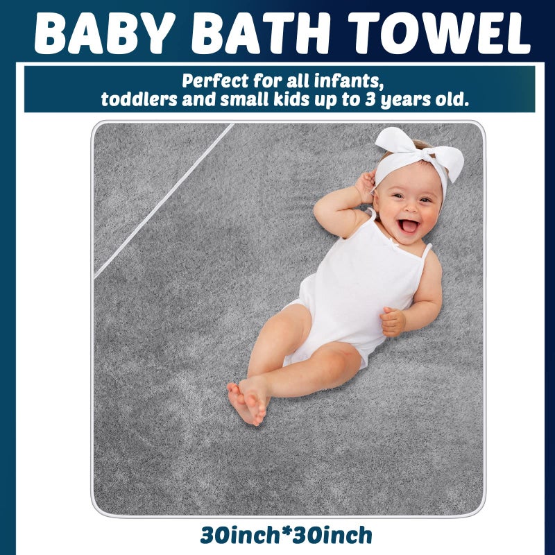 Chumia 6 Pack Baby Bath Towel Coral Fleece Soft Absorbent Newborn Hooded Towel for Kid 30 x 30 Inch Toddler Bath Blanket for Babies Infant Shower Gift(Gray) - Image 2