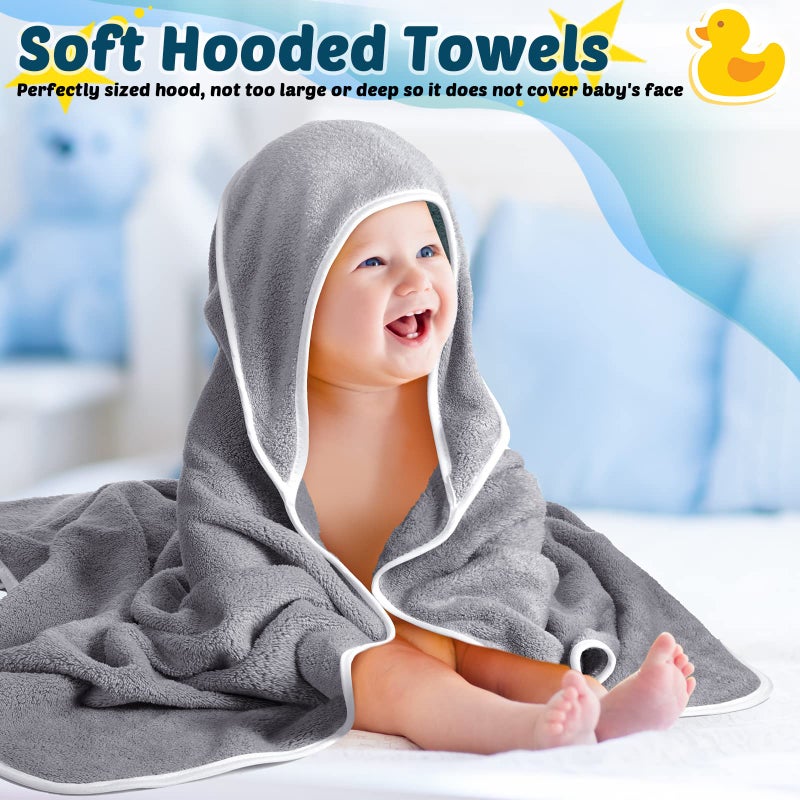 Chumia 6 Pack Baby Bath Towel Coral Fleece Soft Absorbent Newborn Hooded Towel for Kid 30 x 30 Inch Toddler Bath Blanket for Babies Infant Shower Gift(Gray) - Image 4