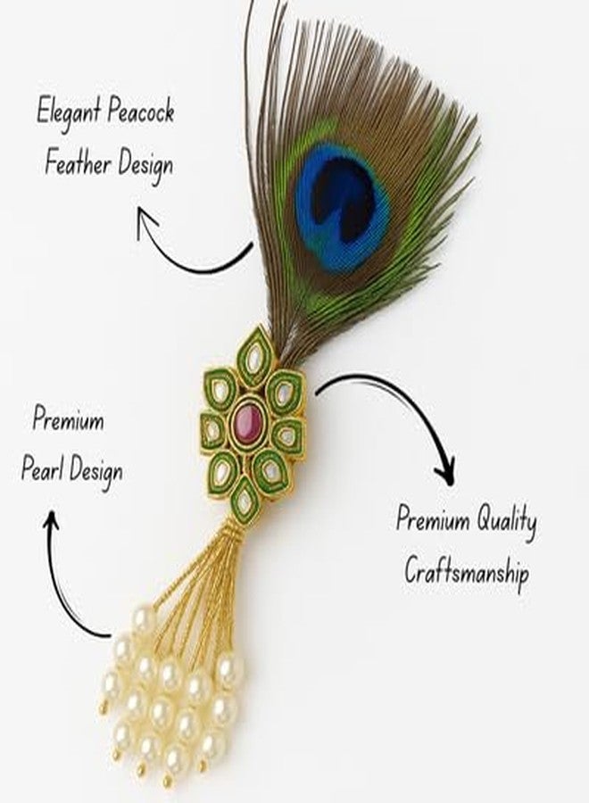 Fiable Collection Traditional Peacock Feather Brooch with Pearls & Golden Design - Ethnic Hair Accessory, Pooja & Festive Décor, Pack of 2 - Image 2