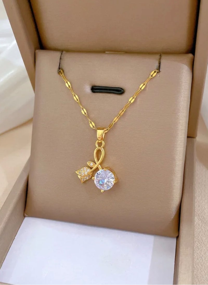 إليجانس سلسال نسائي عصري من الاستانلس ستيل مطلي باللون الذهبي - Image 3