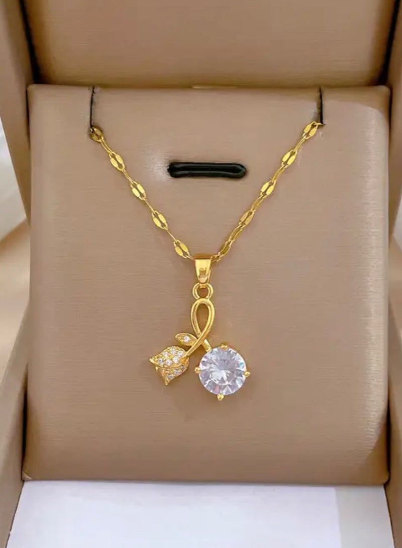 إليجانس سلسال نسائي عصري من الاستانلس ستيل مطلي باللون الذهبي - Image 5