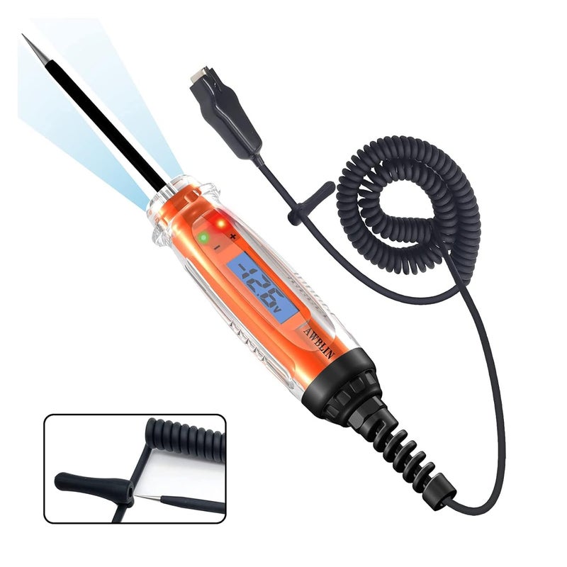 AWBLIN Automotive Test Light 372V DC Digital Light Tester with Voltmeter Heavy Duty Auto Circuit Tester with LCD Backlight Display and LED Indication Electric Test Pen with Illumination