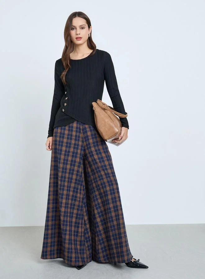 Take Two Black Ribbed Knit Top with Button Detail