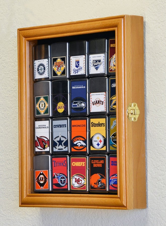 sfDisplay.com,LLC. 20 Zippo Lighter Display Case Cabinet Holder Wall Rack Box - Lockable, Oak - Image 3