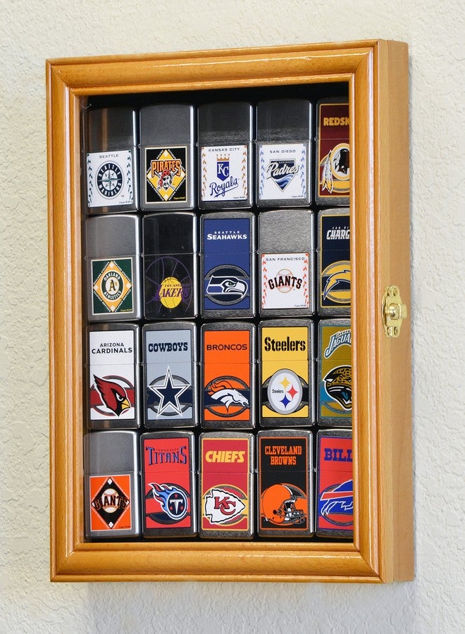 sfDisplay.com,LLC. 20 Zippo Lighter Display Case Cabinet Holder Wall Rack Box - Lockable, Oak - Image 2