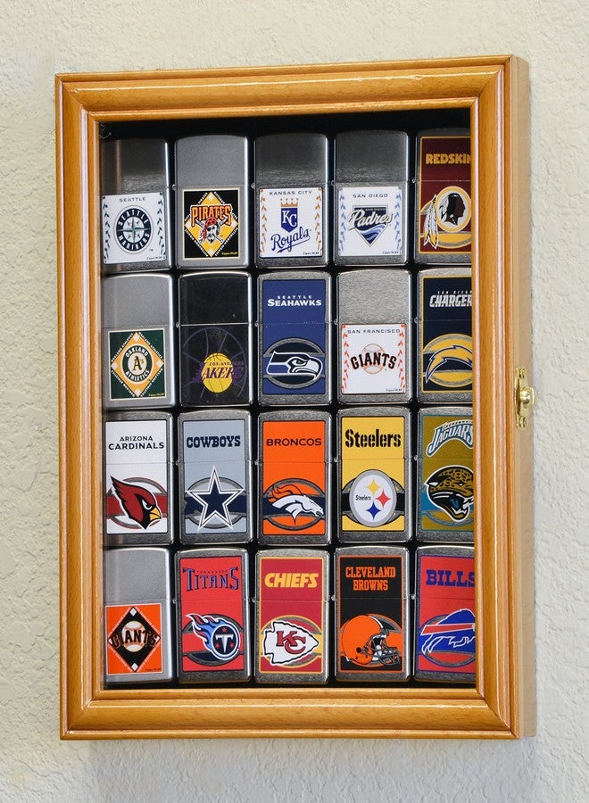 sfDisplay.com,LLC. 20 Zippo Lighter Display Case Cabinet Holder Wall Rack Box - Lockable, Oak - Image 1