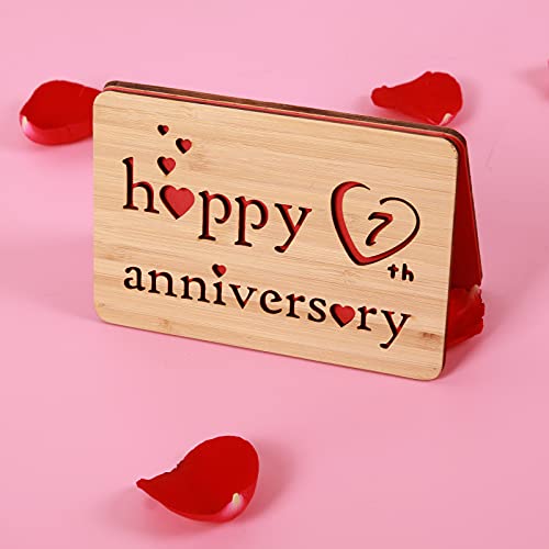 Della Stella Wooden 7th Anniversary Card,Handmade 7 Years Wedding Anniversary Greeting Cards,7th Copper anniversary card for Her,Him,Husband,Wife - Image 4