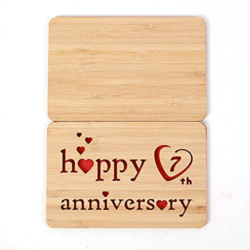 Della Stella Wooden 7th Anniversary Card,Handmade 7 Years Wedding Anniversary Greeting Cards,7th Copper anniversary card for Her,Him,Husband,Wife - Image 2
