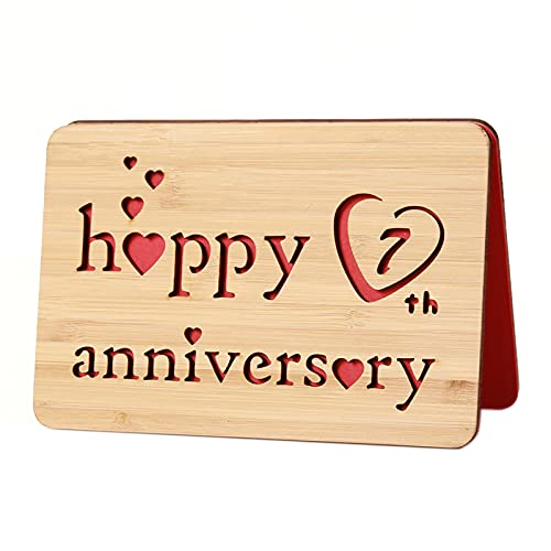 Della Stella Wooden 7th Anniversary Card,Handmade 7 Years Wedding Anniversary Greeting Cards,7th Copper anniversary card for Her,Him,Husband,Wife - Image 1