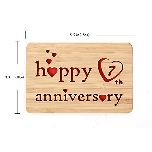 Della Stella Wooden 7th Anniversary Card,Handmade 7 Years Wedding Anniversary Greeting Cards,7th Copper anniversary card for Her,Him,Husband,Wife - Image 3