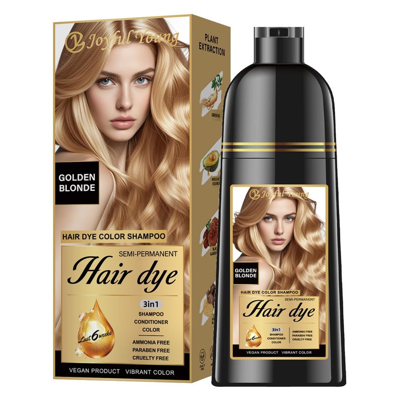 Joyful Young Hair Dye Shampoo 3-in-1, Golden Blonde Semi-Permanent Gray Hair Coverage, Color Depositing Shampoo for Women & Men, Vegan, Ammonia-Free - Image 1