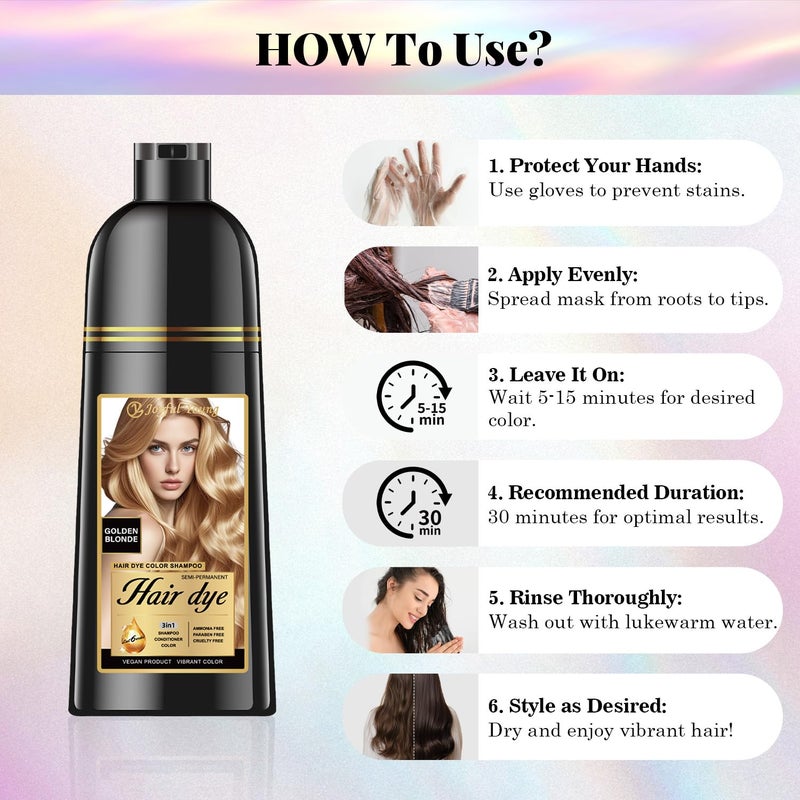 Joyful Young Hair Dye Shampoo 3-in-1, Golden Blonde Semi-Permanent Gray Hair Coverage, Color Depositing Shampoo for Women & Men, Vegan, Ammonia-Free - Image 4
