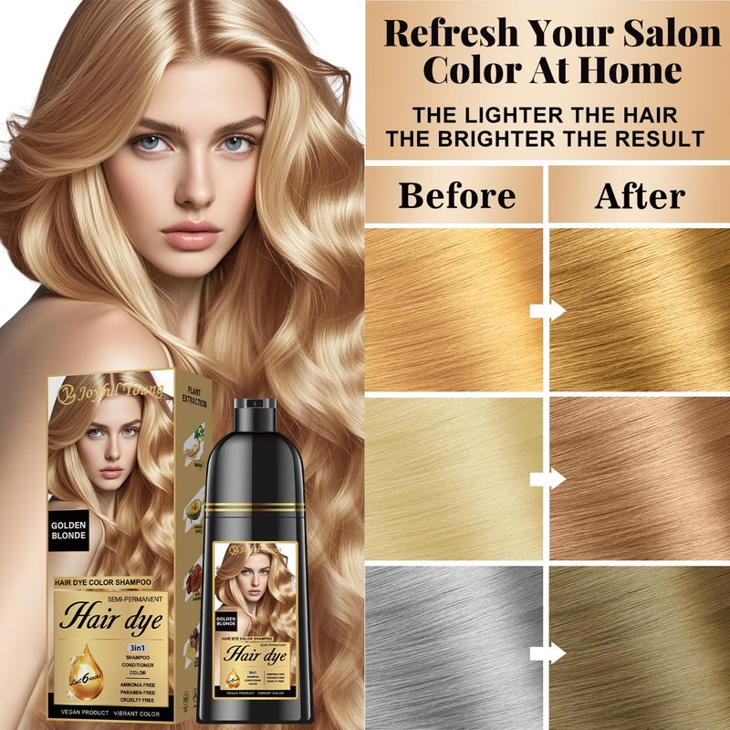 Joyful Young Hair Dye Shampoo 3-in-1, Golden Blonde Semi-Permanent Gray Hair Coverage, Color Depositing Shampoo for Women & Men, Vegan, Ammonia-Free - Image 3