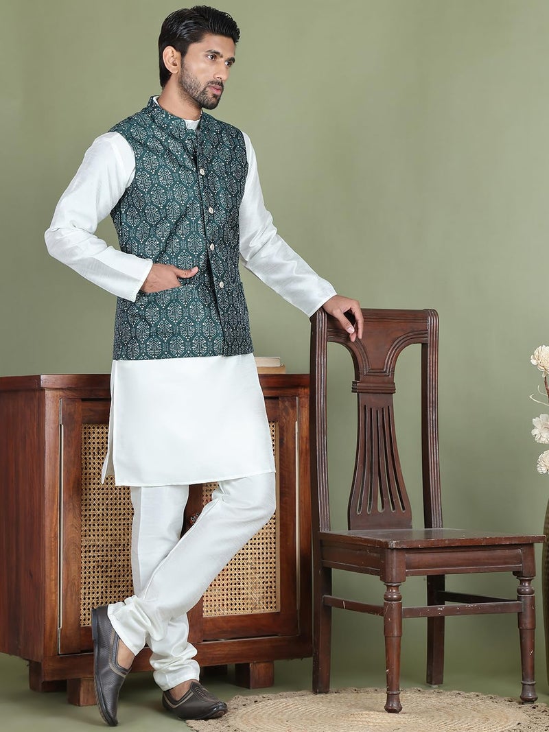 Jompers Men's Printed Nehru Jacket in Silk Blend - Image 5