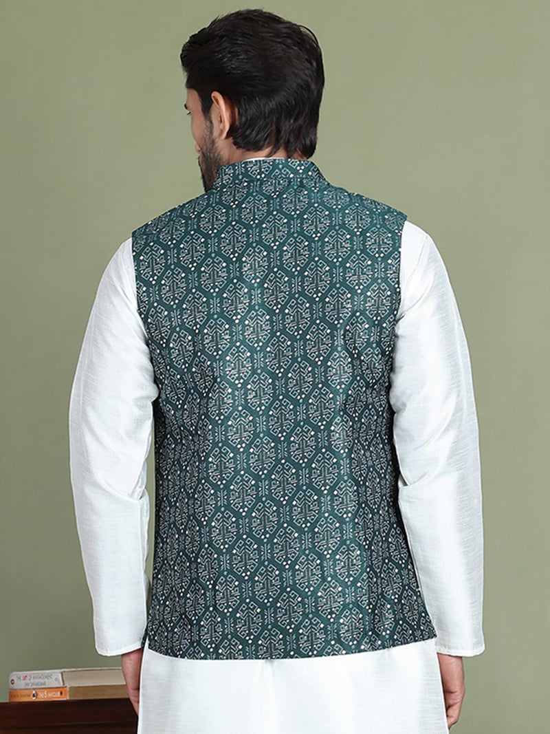 Jompers Men's Printed Nehru Jacket in Silk Blend - Image 2