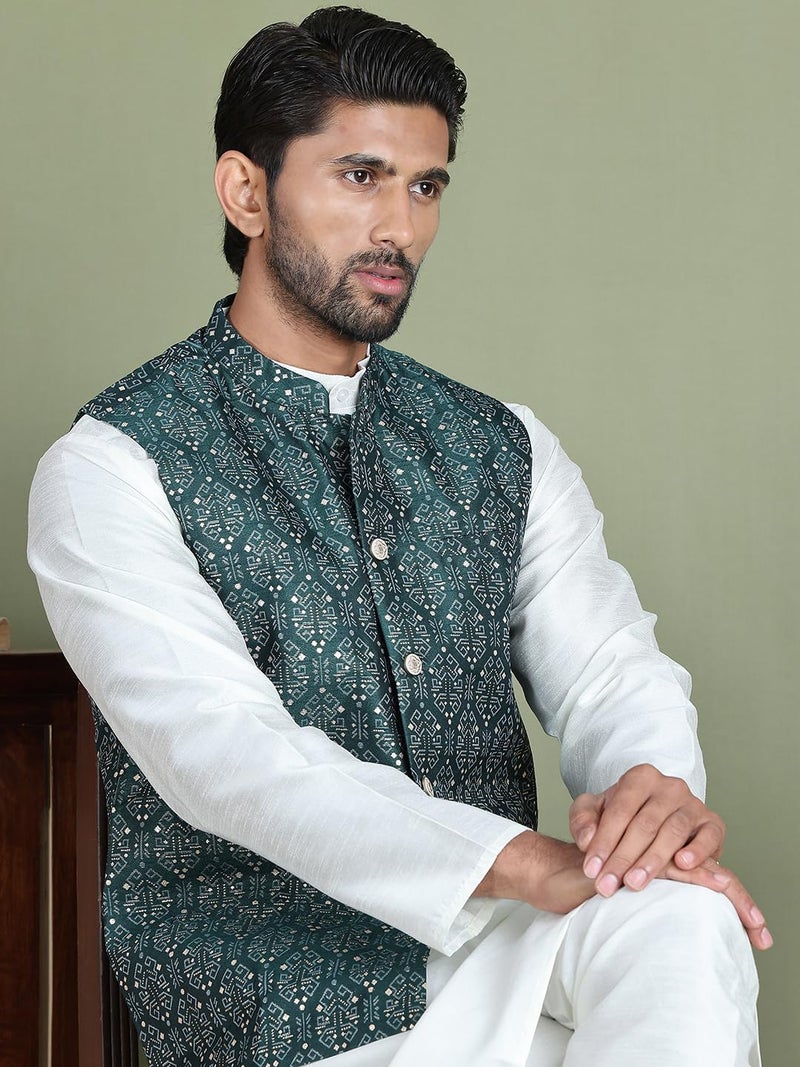 Jompers Men's Printed Nehru Jacket in Silk Blend - Image 4